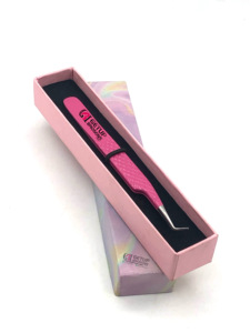 แหนบต่อขนตาสแตนเลสด้ามเพชรเคลือบสีชมพูแบบมืออาชีพอุปกรณ์ความงามติดโลโก้ได้ตามต้องการ - Product Image 5