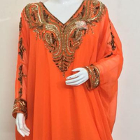 Robes Kaftan en Chiffon à Imprimé Floral et Broderie Perlée, Style Marocain Islamique, Manches Longues, Vintage, Cocktail, Tendance, Décontracté