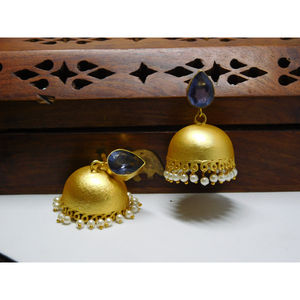 Beautiful fashion Trending handmade golden matte finishing stone stud jhumka earing for girls and women - Product Image 1
