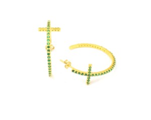 925 argent Sterling fait à la main classique goujon pierre de naissance Boho boucle d'oreille vert plaqué or pour cadeau de fête élégant croix boucles d'oreilles - Product Image 6