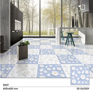 Carreaux de sol et de mur en céramique 3D en porcelaine, blanc et bleu, motif floral, nouvelle conception, salle de bain, carrelage en porcelaine 3D, personnalisation disponible - Product Image 3