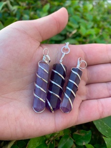 Wholesale natural Amethyst stone pencil point pendant healing crystal pendant jewellery <b>silver</b> <b>wire</b> wrapped pendant - Product Image 6