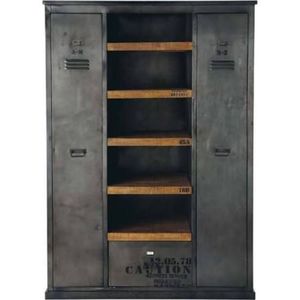 Industrial Vintage Farmhouse 2-Door Adjustable Iron Metal Storage Cabinet 5 Shelves 4 Compartments Black Rusty Finish Bedroom - Product Image 1
