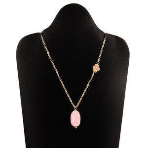 Ventas calientes 24K chapado en oro de alta calidad Roundel facetado Calcedonia rosa cuarzo rosa cadena colgante collar cadena de eslabones Islam - Product Image 2