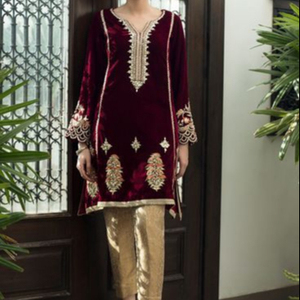 Stylish-Dazzling---Kurta with <b>Pant</b>--Dress for Party-wear-dress with Elegant applique work for Party/ Wedding =2021 - Product Image 1