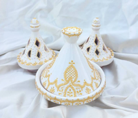 Ensemble de trois petits Tagines marocains, peint à la main, pour décoration, blanc et or, nouvelle collection