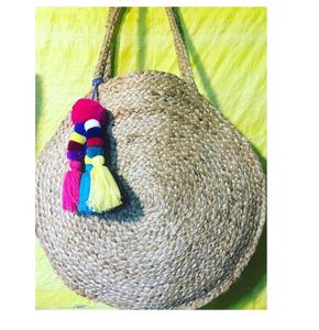 กระเป๋าถือชายหาดผ้าปอกระเจาทรงกลมทำด้วยมือมีพู่ห้อยจากอินเดียแฟชั่นสำหรับผู้หญิง - Product Image 4