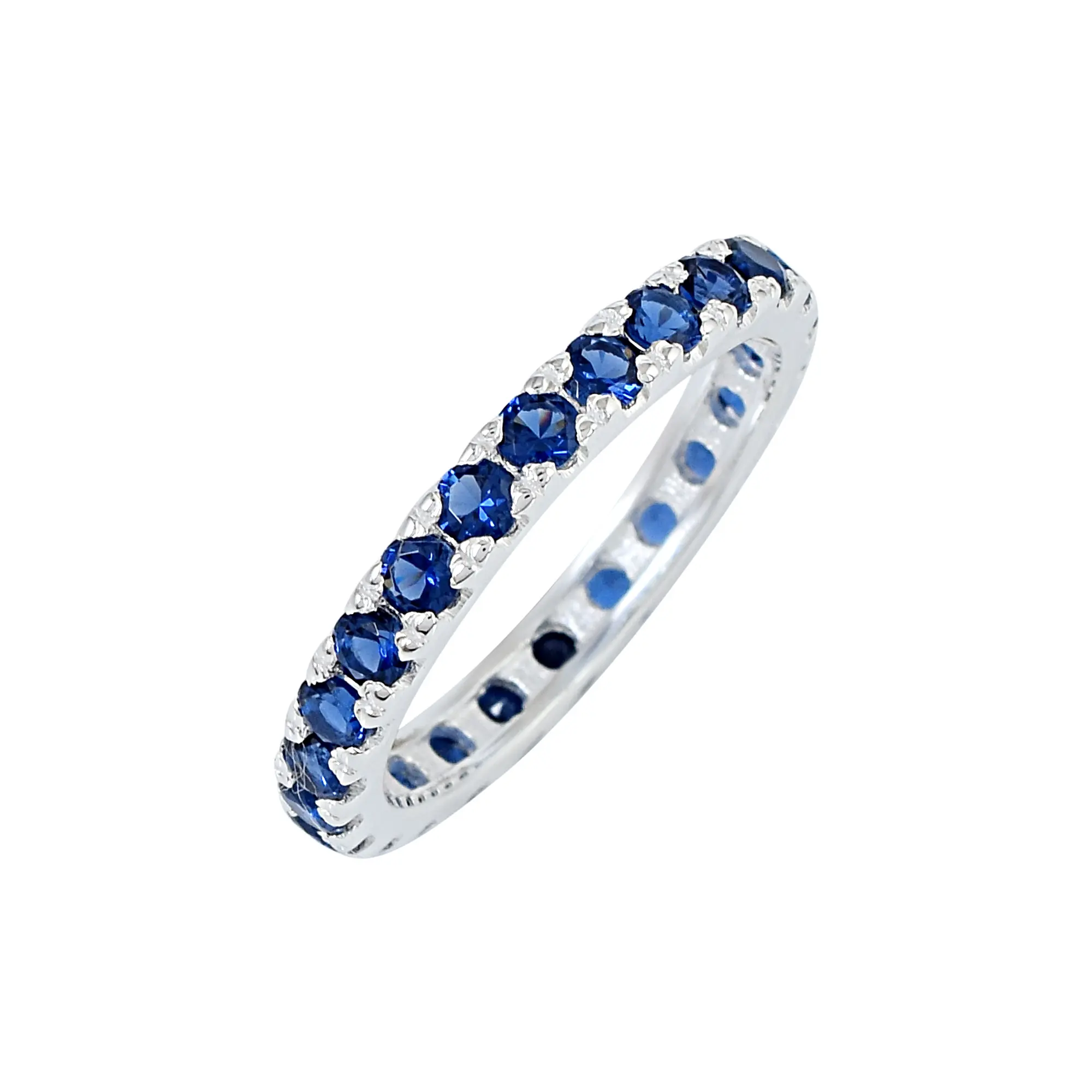 Blue Sapphire Eternity Band Nhẫn 925 Sterling Silver Nhẫn Bán Buôn Đá Quý Ngày Valentine Trang Sức Set Phụ Nữ