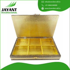 Big Rectangle Golden Rexine Finish, <b>Wooden</b> Handmade Rajwadi <b>Wooden</b> Gift <b>Box</b> - Product Image 4