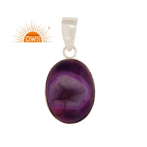 Handmade Design Sterling <b>Silver</b> Natural Purple Druzy Agate Gemstone Pendant Jewelry Manufacturer - Product Image 1