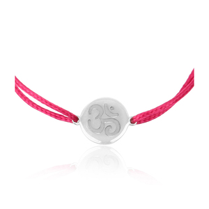 Om <b>Charm</b> Set Cotton Thread Adjustable <b>Bracelet</b> White Rhodium Plated 925 Plain <b>Silver</b> Jewelry Wholesaler - Product Image 2