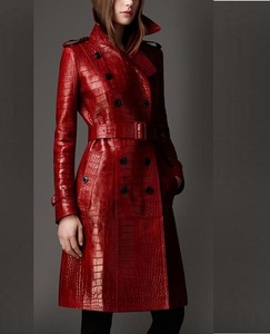 สินค้าใหม่2021ปุ่มเทรนช์โค้ทหนังและเข็มขัดแจ็คเก็ตแฟชั่นลำลองสำหรับทุกเพศในสีมารูน - Product Image 1