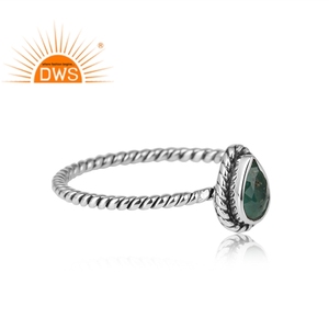 Emerald Gemstone Ring Oxidized Sterling Silver Twisted Wire Ring Handmade Silver Jewelry Manufacturer - Product Image 2