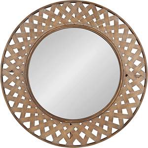 Espejo de ratán de forma antigua en ratán tejido con diseño de color bronce perfecto para la decoración moderna de baños y cocinas - Product Image 4