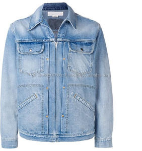 Front zip closure multi pocket style acid wash denim <b>jeans</b> jacket 100% cotton new style <b>indigo</b> colors - Product Image 2