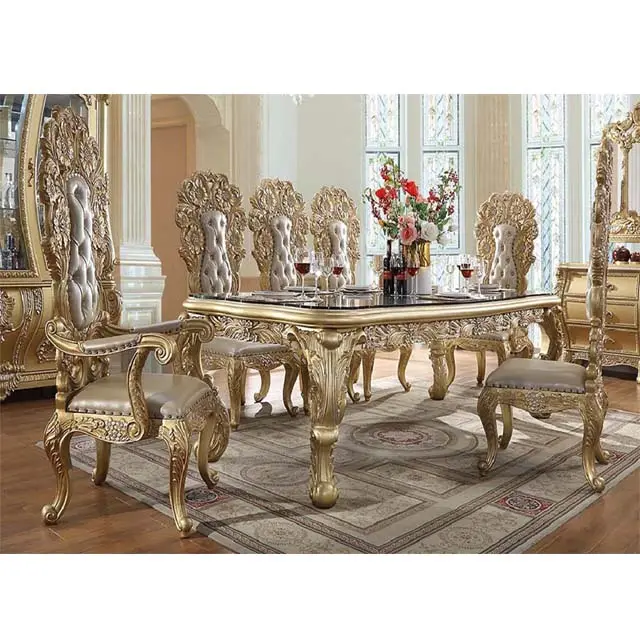 Tavolo da pranzo King King intagliato in legno reale Set tavolo da pranzo classico a 8 posti in stile europeo tavolo lungo sala da pranzo in stile vittoriano