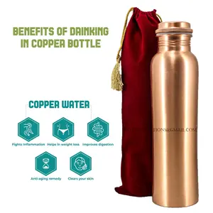 100% Pure & Handmade Copper Water Bottles Manufacturer | water bottle with custom logo | 1L Leak Proof Yoga Bottles