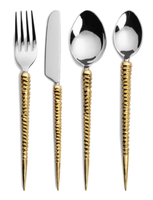 Cuillère à café minimaliste jetable en acier inoxydable 304 écologique, ornée de perles dorées de luxe, pour la restauration et les cadeaux promotionnels