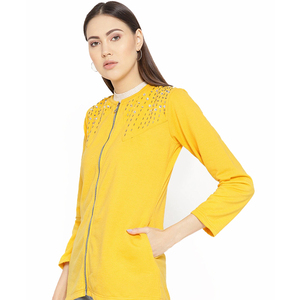 Chaquetas Bomber para mujer, Color amarillo, ropa de calle con cremallera completa - Product Image 3