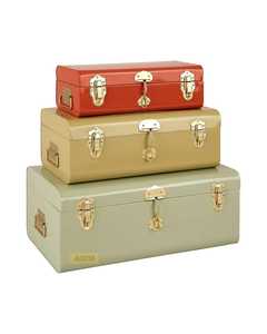 Modern Storage Decorative Metal Trunk Set Of 3 Red/Yellow/Pumpkin Colored Metal Storage Trunks wholesale