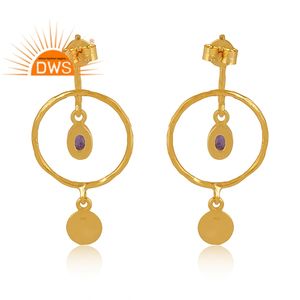 Boucles d'oreilles vintage en argent Sterling plaqué or 14k, fabrication de bijoux, pierre précieuse d'améthyste à coupe naturelle, 1 paire - Product Image 4