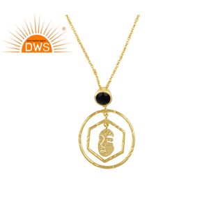 Colgante de cadena de cara humana, fabricante de joyería, Gema de ónix negra, chapado en oro de 18k, proveedor de joyería de plata de ley - Product Image 1