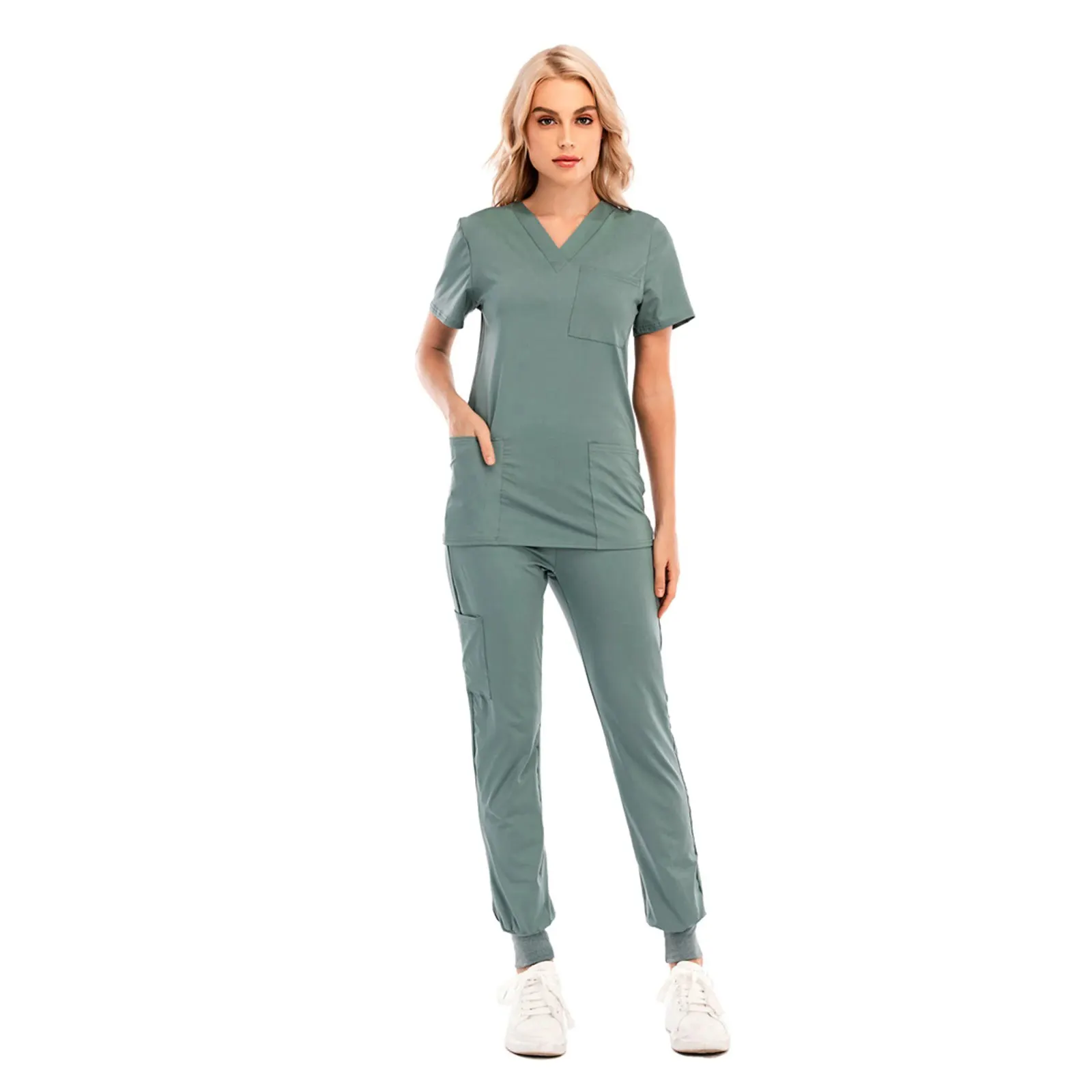 Beschermen Jas V-hals Tops + Broek Verpleging Werken Uniform Met Pocket Set Scrubs Vrouwen Verpleegkundige Accessoires