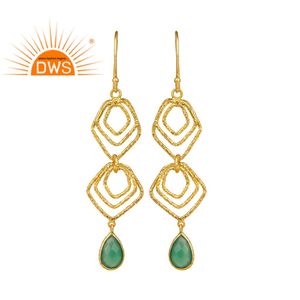 Boucles d'oreilles crochet en argent Sterling plaqué or, bijoux de styliste, vente en gros, en Onyx vert, pierres précieuses - Product Image 1