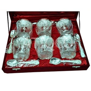 Indian Unique Embossed Brass Metal Sand Casted Gold Plated Serving Bowl With Luxury Velvet Box Home Decor <b>Ice</b> <b>Cream</b> <b>Cups</b> - Product Image 1