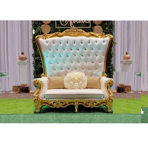 Canapé trône à dossier haut exclusif, scène de réception, bois de teck, couleur personnalisée de luxe, canapé deux places de qualité supérieure, canapé de mariage - Product Image 1