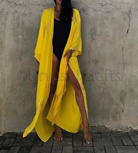 Robe Kimono verte à paillettes, main brodée, manches longues, devant ouvert, vêtements de plage, Cardigan, Kimono, nouvelle collection - Product Image 5