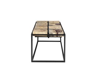 Muebles de estilo antiguo Mesa de centro de bloque de madera maciza con base de hierro - Product Image 4