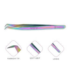 Pincettes multicolores en acier inoxydable, pincettes à pointe étroite pour Extension de cils, pincettes de Volume russe à 90 degrés - Product Image 1