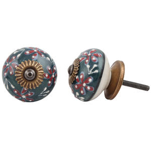 Boutons de tiroir à fleurs en céramique verte traditionnelle faite à la main, poignées de commode, d'armoire de cuisine, poignées de porte, vente en gros CK-1107 - Product Image 4
