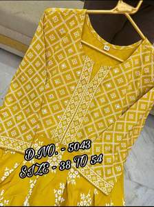 Tissu Long Kurti imprimé à rayonne de meilleure qualité, 2 pièces, avec dentelle lourde, vêtements ethniques Diwali exportation par Royal - Product Image 4
