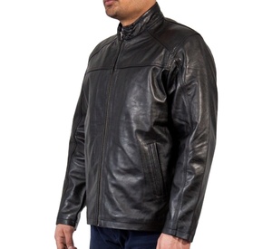 Veste classique en cuir noir à fermeture éclair pour hommes, mode hivernale élégante et pratique pour les motos et les motards - Product Image 1