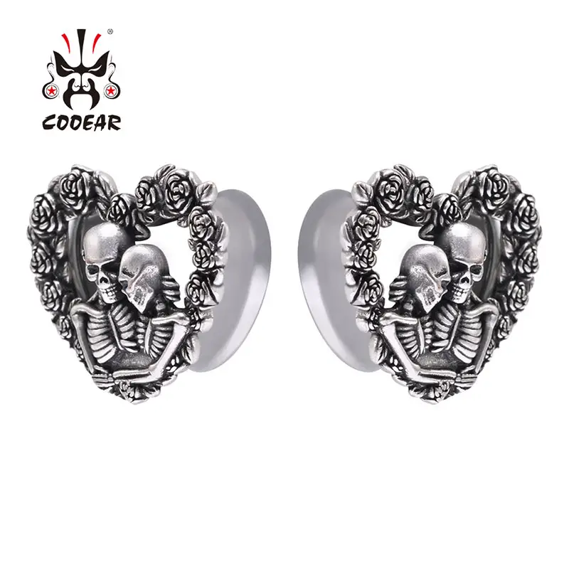 Rose flower lovers hollow design unique ear plugs and tunnels piercing jewelry with many gauges to choose