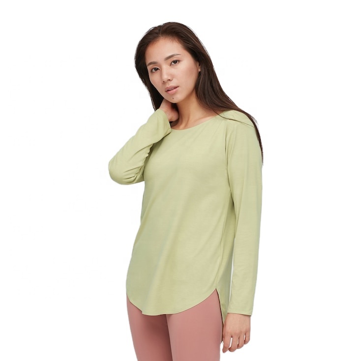 Women Teenagers Plus Size Solid Logo Sport Yoga Long Sleeve T-Shirt Quick Dry Breathable Workout Sportswear
