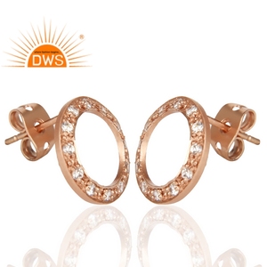 Beautiful White Zircon <b>Set</b> Earrings Hollow Circle Design <b>Rose</b> <b>Gold</b> Plated Brass Studs Fashion Jewelry Suppliers - Product Image 2