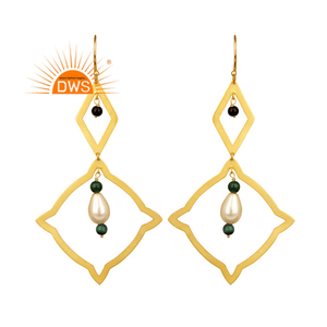 Exquisite <b>Black</b> Onyx Pearl Gemstone <b>Earrings</b> Wholesale 18k Yellow Gold Plated Designer Silver <b>Dangle</b> <b>Earrings</b> Jewelry - Product Image 1