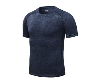 T-shirt de sport pour homme à manches courtes, col rond, couleur unie, séchage rapide, coupe ajustée, en polyester tricoté - Product Image 3
