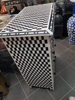 Table basse moderne en verre avec plateau en résine et incrustations en os, style marocain, faite à la main, taille et couleur personnalisables, pour la maison et la salle à manger