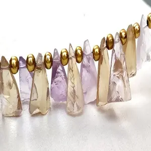 Best Quality 1 Strand Natural Ametrine 23 Pieces Gemstone Untreated Handcut Triangle Shape Rough Dealers Directly Wholesale