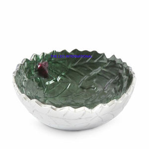 ชามตกแต่งทรงกลมทำจากทองเหลืองทำจากแก้วดีไซน์เป็นรูปใบไม้ชุบทอง - Product Image 2