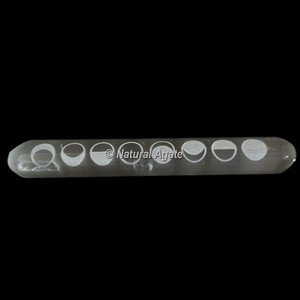 Wholesale Custom <b>Crystals</b> Bohemian Natural Feng Shui Reiki Massage Wands Engraved Moon Phases on Selenite Wand - Product Image 2