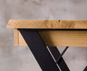 Escritorio de madera maciza con borde en vivo de estilo industrial moderno con dos cajones, mesas de consola, mesa de estudio, mesa de ordenador - Product Image 2