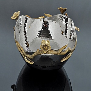 Saladier en acier inoxydable 24 cm de style américain avec motif feuille d'or, écologique, personnalisable pour les fêtes, emballé en carton - Product Image 1