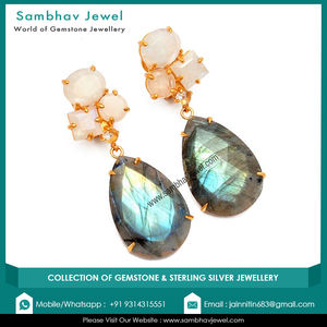 Exclusivo Estilo Clásico, Pendientes Colgantes con Labradorita Natural y Piedra Lunar, Plata de Ley 925, Hechos a Mano, Regalo de Boda, Fiesta - Product Image 2