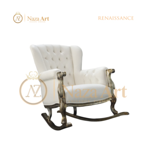 Fauteuil à bascule en bois antique rembourré, meubles de chambre d'enfant personnalisés - Renaissance pour meubles de chambre à coucher - Product Image 4