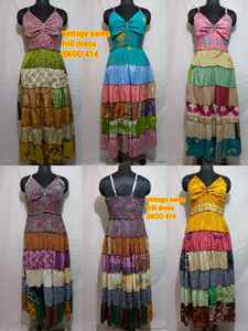 Vestido Sari Indio Vintage de Encaje y Seda, Largo hasta la Rodilla, Cuello en V, Multicolor, Elegante, Ropa Tradicional para Mujer, Estilo Bohemio, Informal, para Fiestas - Product Image 3